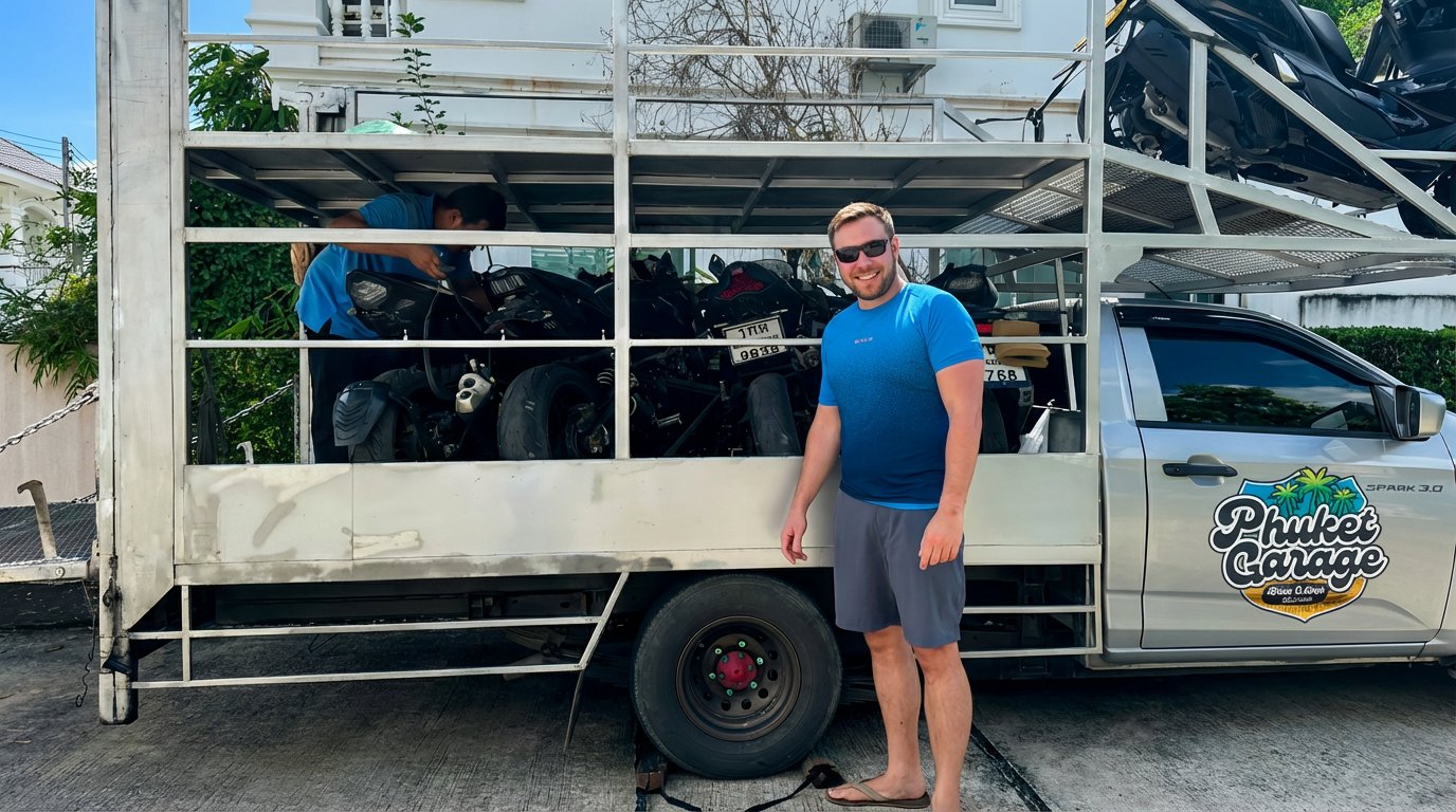 Thai Auto Moto transport truck loaded with motorcycles
