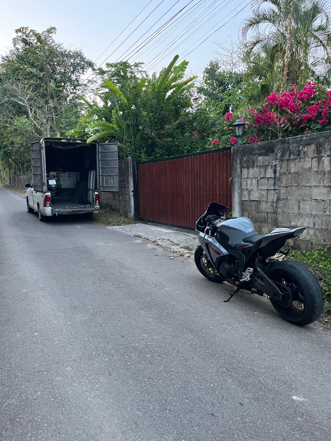 Big bike on transport cradle