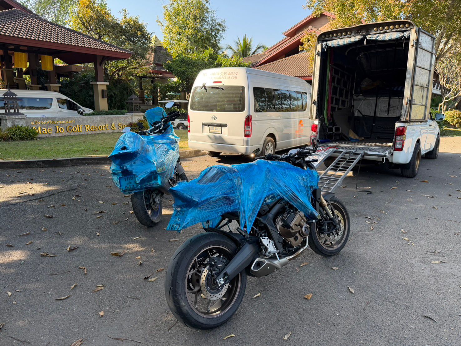 Bikes strapped on truck bed